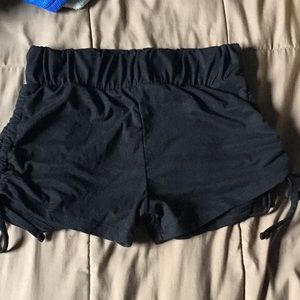 Black ruched drawstring shorts